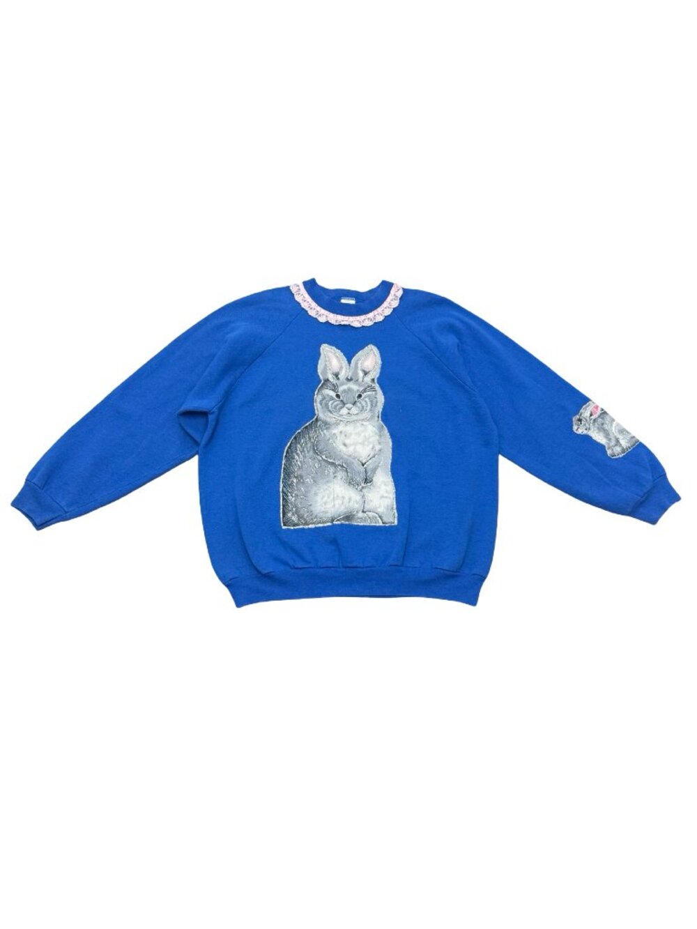 Vintage 1990s Fruit of the Loom Bunny Sweatshirt Blue Hand Painted Rabbit Made i